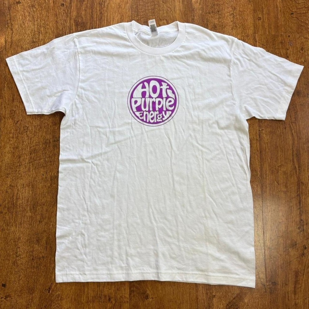 American Apparel Hot Purple Energy Graphic T-Shirt White Large Mens Skater Y2K